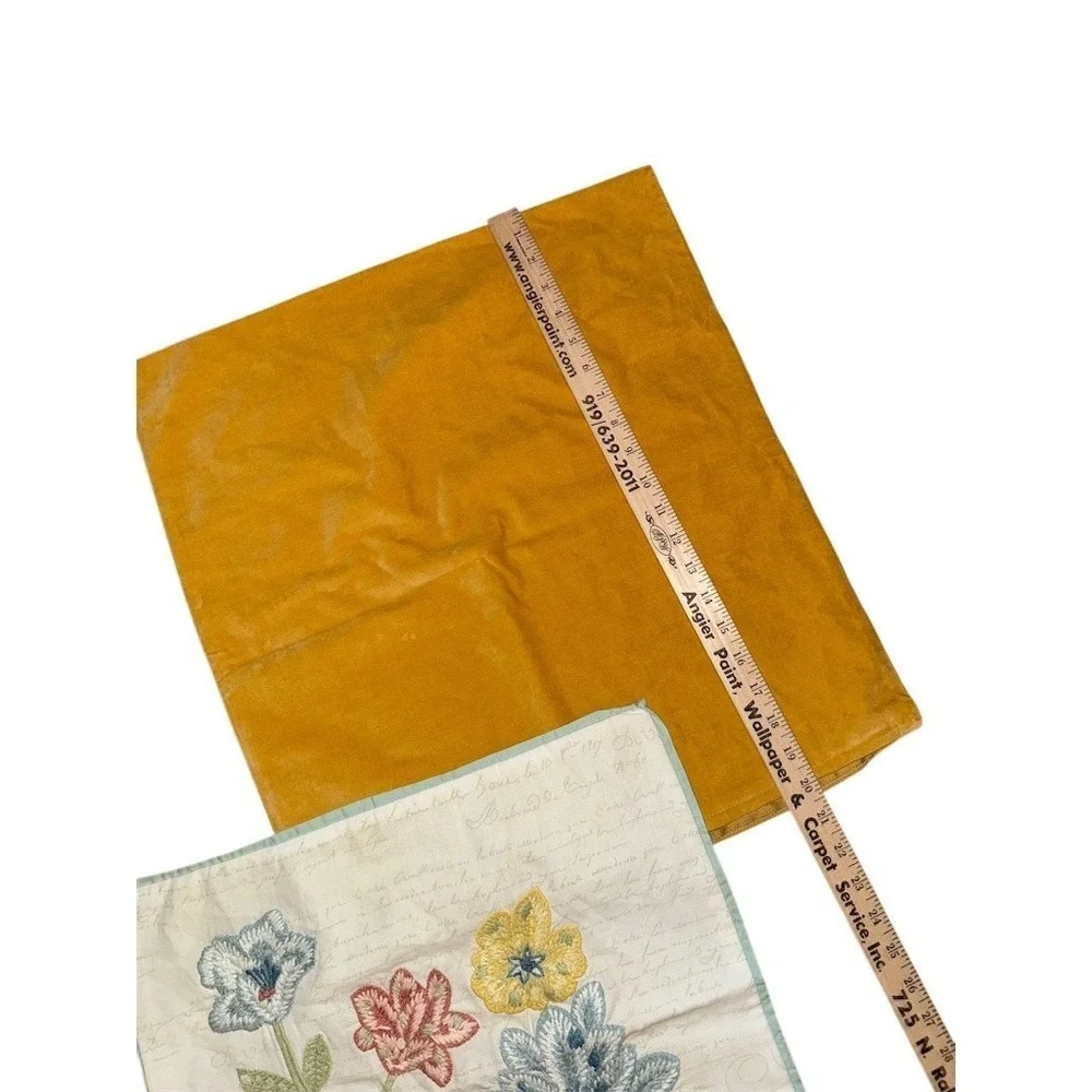 Pier 1 Decorative Pillow Covers 18x18 Floral Embroidered mustard velvet set of 2